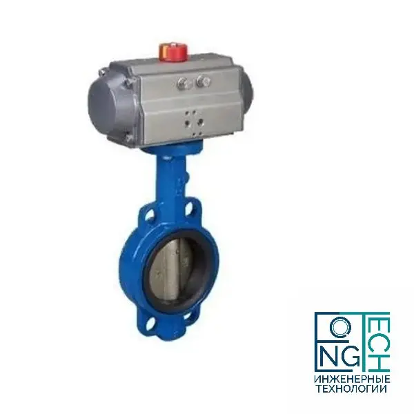 Затвор поворотный межфланцевый чугунный с диском нержавеющим из AISI 316 DN32-600 с пневмоприводом Затвор поворотный межфланцевый чугунный с диском нержавеющим из AISI 316 DN32-600 с пневмоприводом