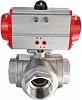 Кран шаровой DN.ru BV3232P(4pc)-SP-3WL-T-ISO-H Ду65 Ру40 стандартнопроходной L-тип, трехходовой, нержавеющая сталь SS316, внутренняя резьба, уплотнение - PTFE, с пневмоприводом DN.ru PA-DA-83 двойного действия Москва