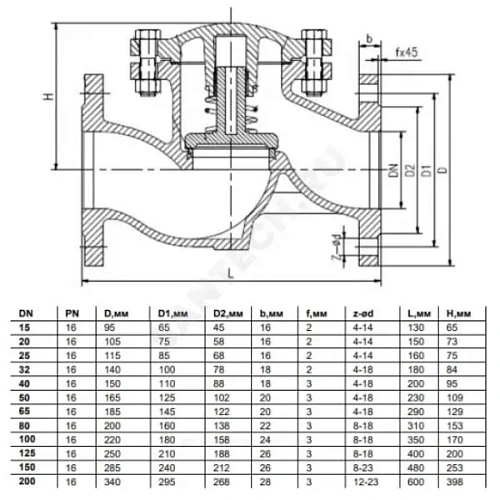 Клапан обратный чугунный подъемный фланцевый Benarmo Ду25-150 Ру16 Клапан обратный чугунный подъемный фланцевый Benarmo Ду25-150 Ру16 Москва